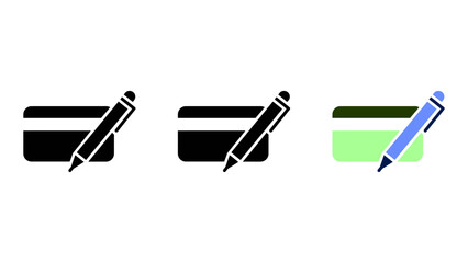 Credit card edit pen icon set solid, line, colourful styles for payment  financial management