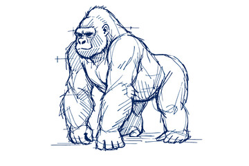 Obraz premium Detailed hand-drawn sketch of a powerful gorilla in motion