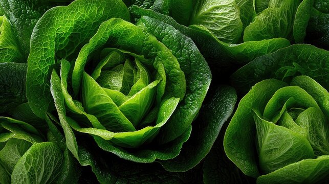 Fresh green salad leaves texture, macro shot, lettuce detail, healthy food background, organic vegetable, bright green 