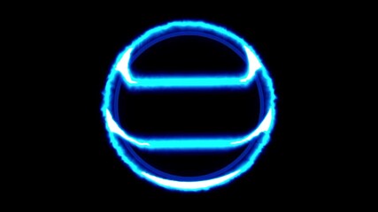 A glowing blue sphere features horizontal bands of light wrapped around its surface giving it the appearance of a high tech or holographic planetoid