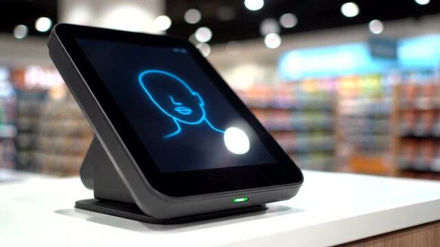 Facial recognition technology on a modern retail point-of-sale system.