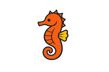 Fototapeta premium Cartoon orange seahorse with yellow fin on white background