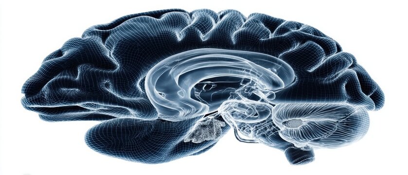Human Brain Anatomy 3D Wireframe Model