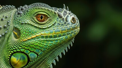 Obraz premium Vibrant Green Iguana Close-Up with Golden Eye