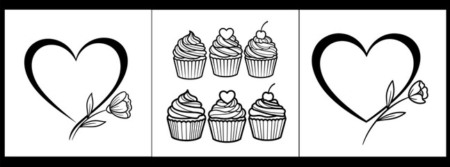 Valentine's day vector illustration with heart and cupcakes