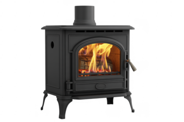 Burning Fireplace Stove flames gray isolated on a transparent background