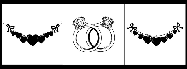 Valentine's day vector illustration of interlocking rings and heart garland