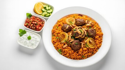 Gourmet Beef Dish with Rice and Sauces