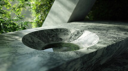 Modern Marble Sink Surrounded by Lush Greenery in Contemporary Design