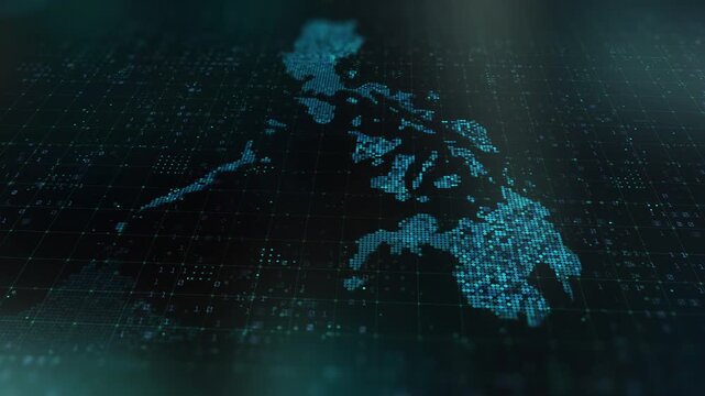 Philippines digital map animation stock footage. Showing innovation in tech, technology AI sector.