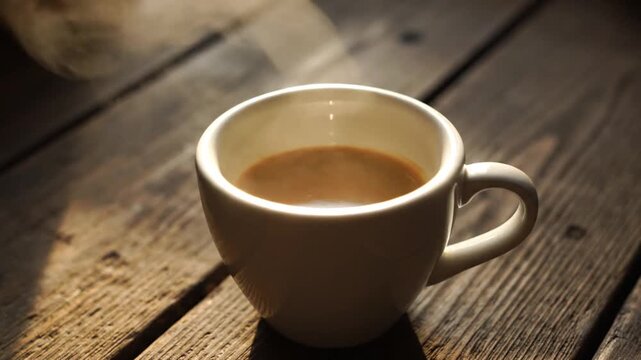 Aromatic Coffee Cup on Rustic Wooden Table.