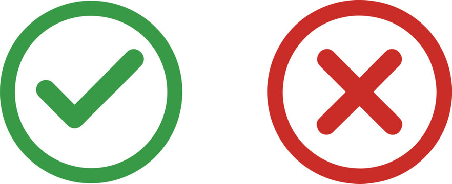 Checkmark and X line art color icon for confirm and deny actions in apps and websites.