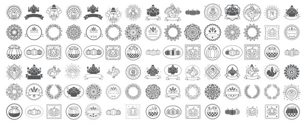 Fototapeta premium Minimalist Autumn Celebration Graphics, Thanksgiving Outline Icons