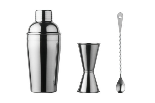 Cocktail shaker set with jigger and spoon barware mixology isolated on a transparent background
