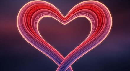 Vibrant neon heart symbol with glowing red and purple lines