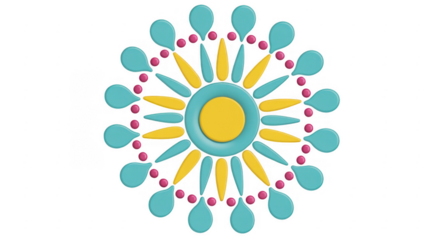 Colorful abstract mandala yellow blue isolated on a transparent background