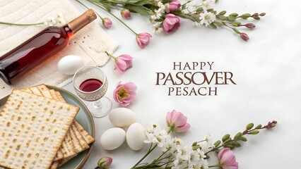 Floral Passover Greeting Card with Matzah Wine and Flowers