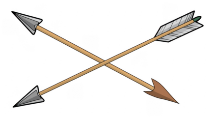 Crossed arrows pointed tips brown shafts isolated on a transparent background