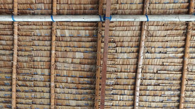 Close up of thatch roof. Roof made from dry grass.