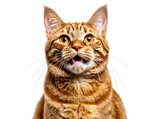 Obraz premium A close-up portrait of an orange tabby cat with a surprised, wide-eyed expression