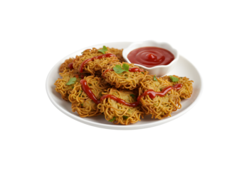 Crispy Noodlesmaggie Pakora, also known as pakoda, is a well-loved Indo-Chinese street food that comes with ketchup.

