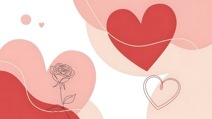 Abstract background illustrating love with a line art rose and hearts for romantic occasions