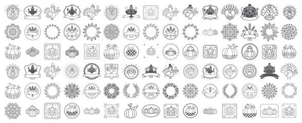 Fototapeta premium Hand Drawn Thanksgiving Elements, Turkey Pumpkin and Pie Icons