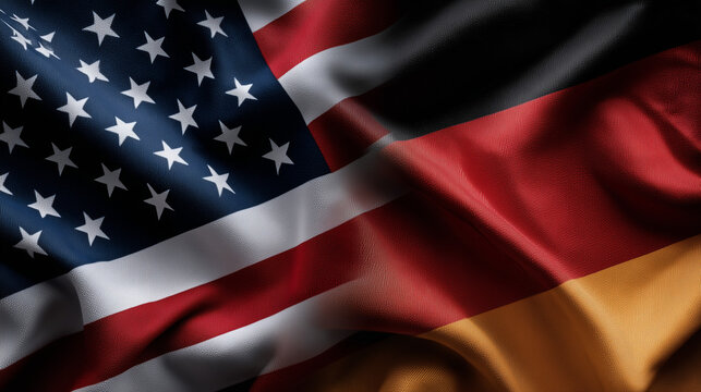 us flag and german flag waving together. relations between usa and germany. strategic partnership agreement trade deal friendship