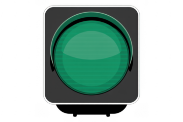 Green button interface technology isolated on a transparent background