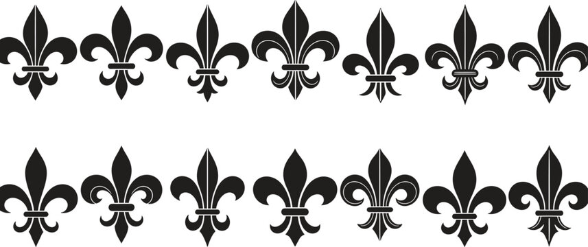 Row of fleur de lis symbols in black on white background
