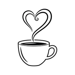 Coffee cup with steam forming a heart shape outline drink