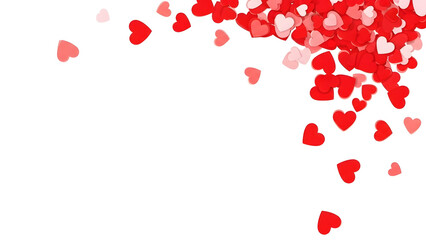 A bunch of red hearts floating in the air on a white background