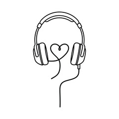 Obraz premium Headphones with Heart Shaped Cord on White Background music audio