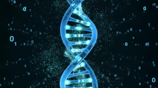 Dna Strand Exploding in Binary Data Field Animation Sequence