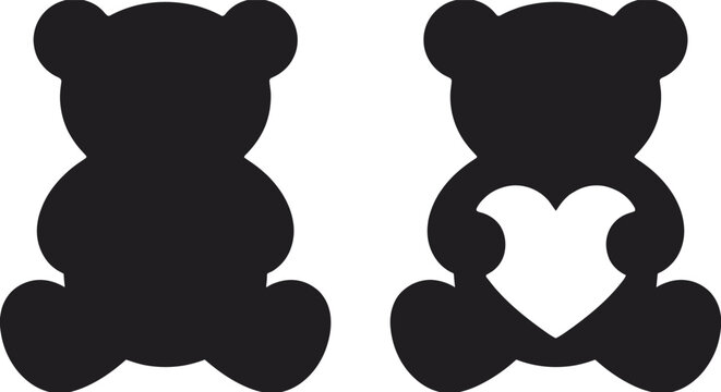 Teddy Bear Holding Heart Silhouette Vector