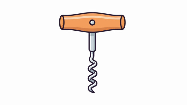 A simple T-shaped corkscrew with a wooden handle and metal spiral