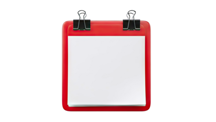Red Clipboard with Paper and Binder Clips