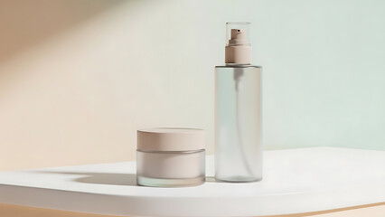 Clean cosmetic bottle set mockup ideal for skincare collections, beauty branding, product line presentation, and packaging design.