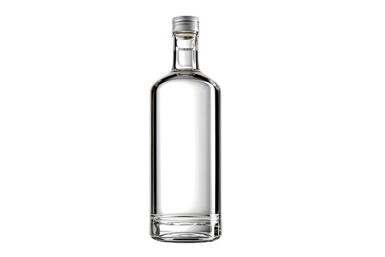 Elegant clear glass bottle with reflective silver cap on a minimalist black background