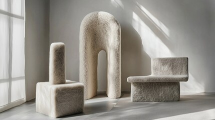 Modern Sculptural Furniture in Minimalist Interior Setting