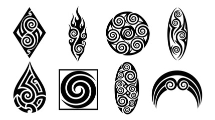 set of vintage Polynesian tribal tattoo design