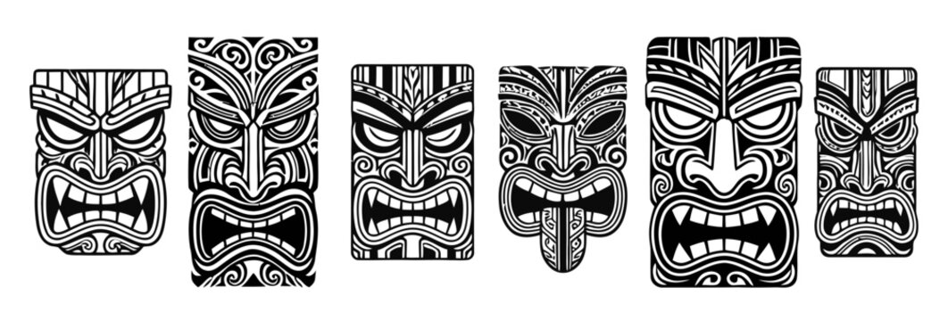 set of vintage Polynesian tribal tattoo design
