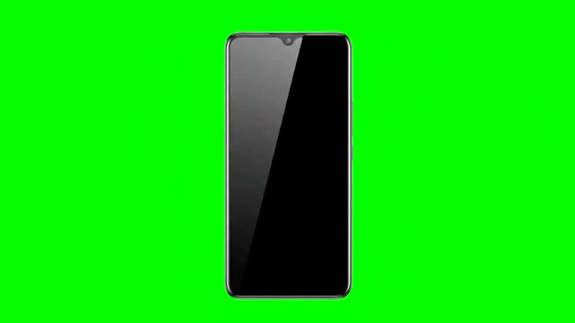 Smartphone Device with Blank Screen Against Green Chroma Key Background.