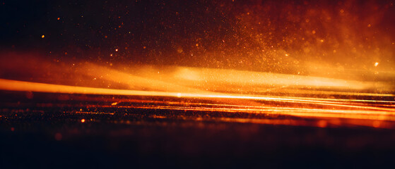 Retro film burn and dust effects with orange light leaks and motion blur on a dark background creative abstract style