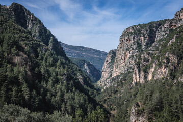 Obraz premium Mountains in Jabal Moussa nature park in Lebanon, view from the beginning of Chouwan Lake trail