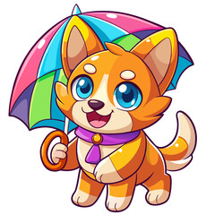 Naklejka premium Cute Cartoon Dog Holding a Pastel Umbrella in Cheerful Pose