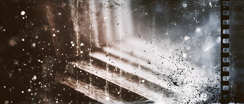 Retro film overlay with scratches dust and grain on a dark grunge analog background texture pattern creative - Powered by Adobe