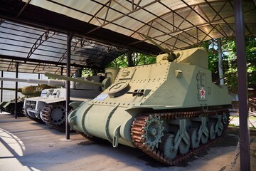 Naklejka premium Moscow, Russia. - June 16, 2025: Mosfilm Film Concern, Museum. Military equipment for filming a movie