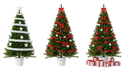 Obraz premium Three festive christmas trees isolated on transparent background