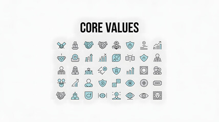 Collection of core values icons for business and organization